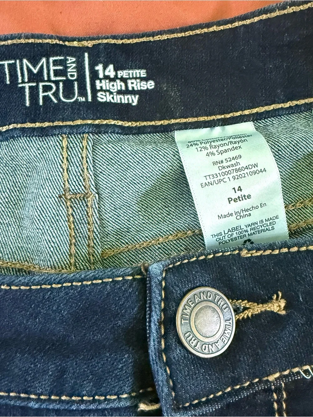 Time and Tru High Rise Skinny Jeans Women’s size 14 petite